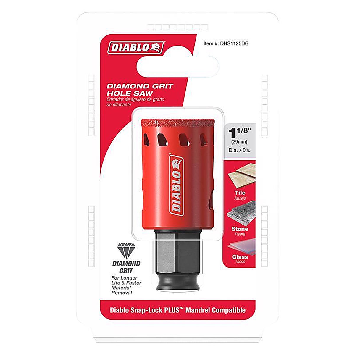 Diablo - DHS1125DG - 1-1/8 In. Diamond Grit 5.52 In. L X 1/4 In. D Hole Saw