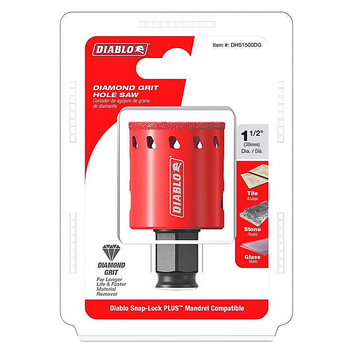 Diablo - DHS1500DG - 1-1/2 In. Diamond Grit 5.52 In. L X 1/4 In. D Hole Saw