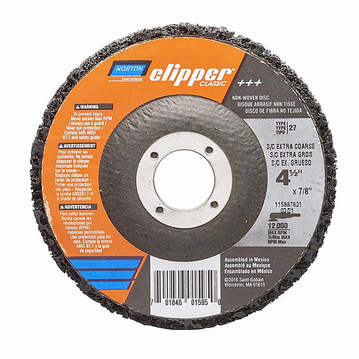 Norton - 70184601595 - 4-1/2 In. D X 7/8 In. Silicon Carbide Clipper Classic Disc 1 Each
