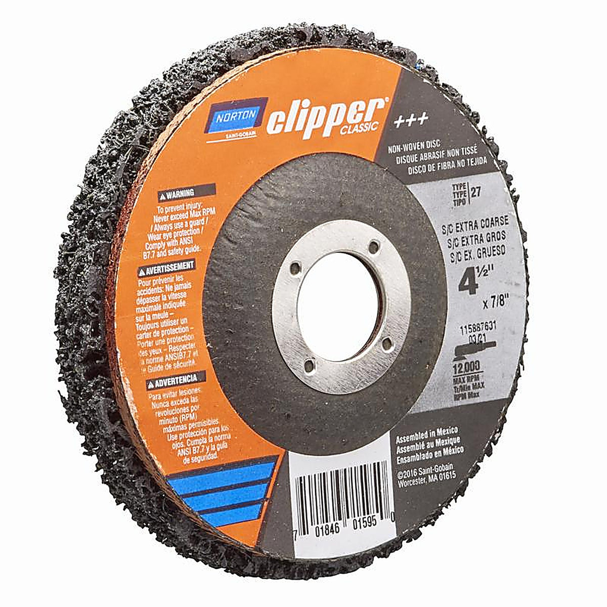 Norton - 70184601595 - 4-1/2 In. D X 7/8 In. Silicon Carbide Clipper Classic Disc 1 Each