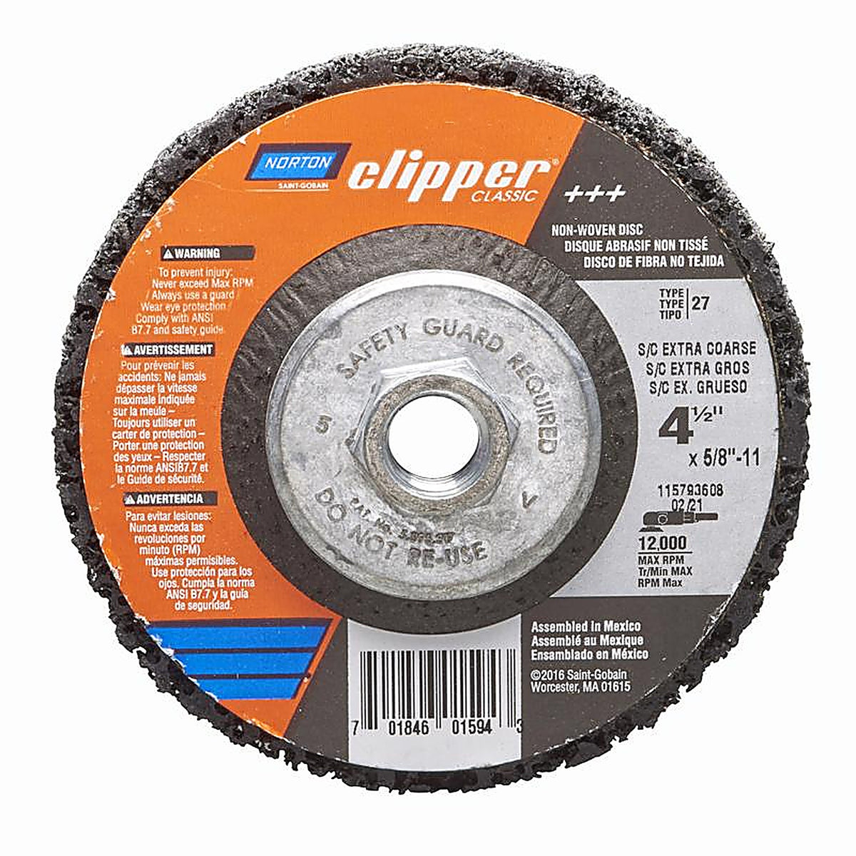 Norton - 70184601594 - Rapid Strip 4-1/2 In. D X 5/8-11 In. Silicon Carbide Clipper Classic Disc 1 Each