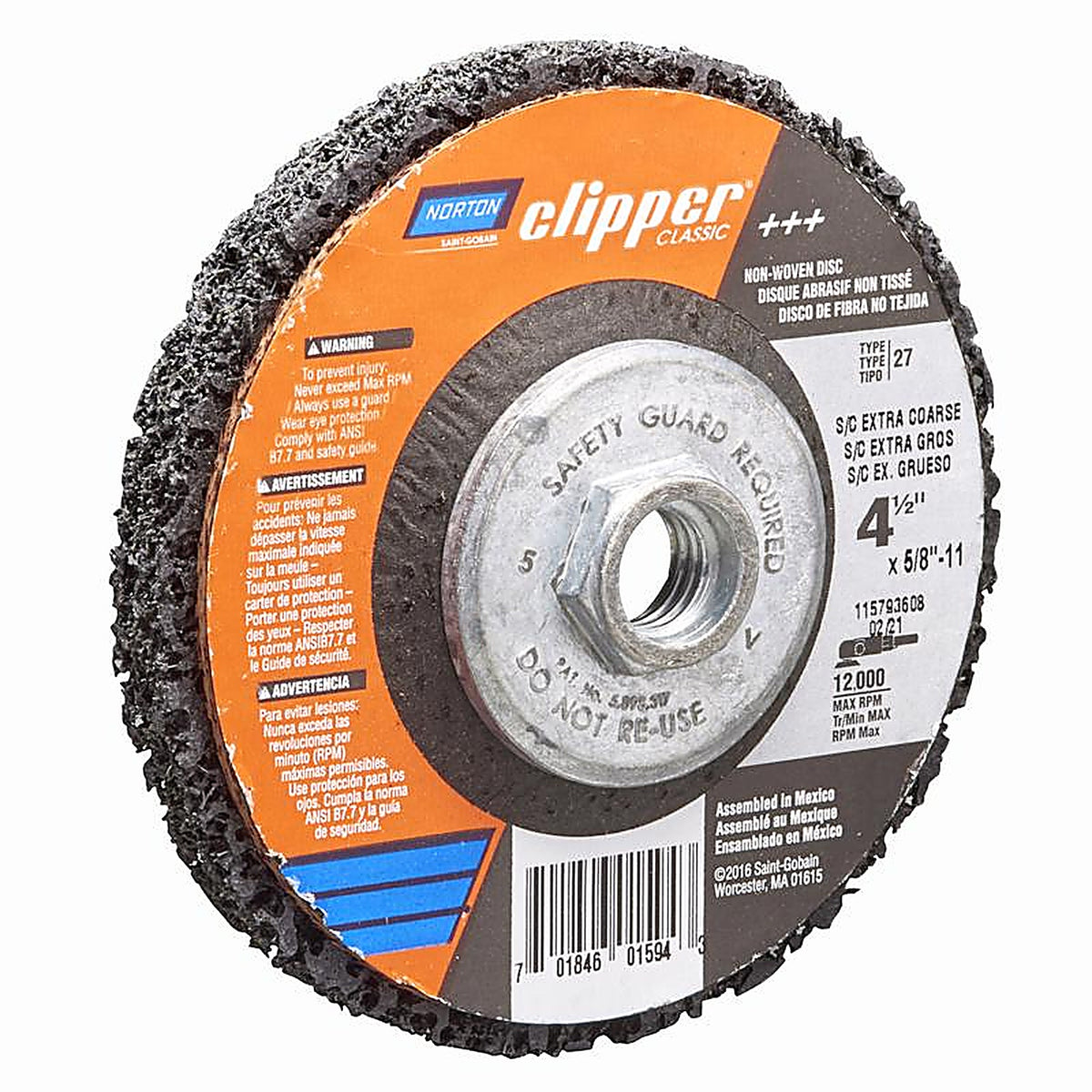 Norton - 70184601594 - Rapid Strip 4-1/2 In. D X 5/8-11 In. Silicon Carbide Clipper Classic Disc 1 Each