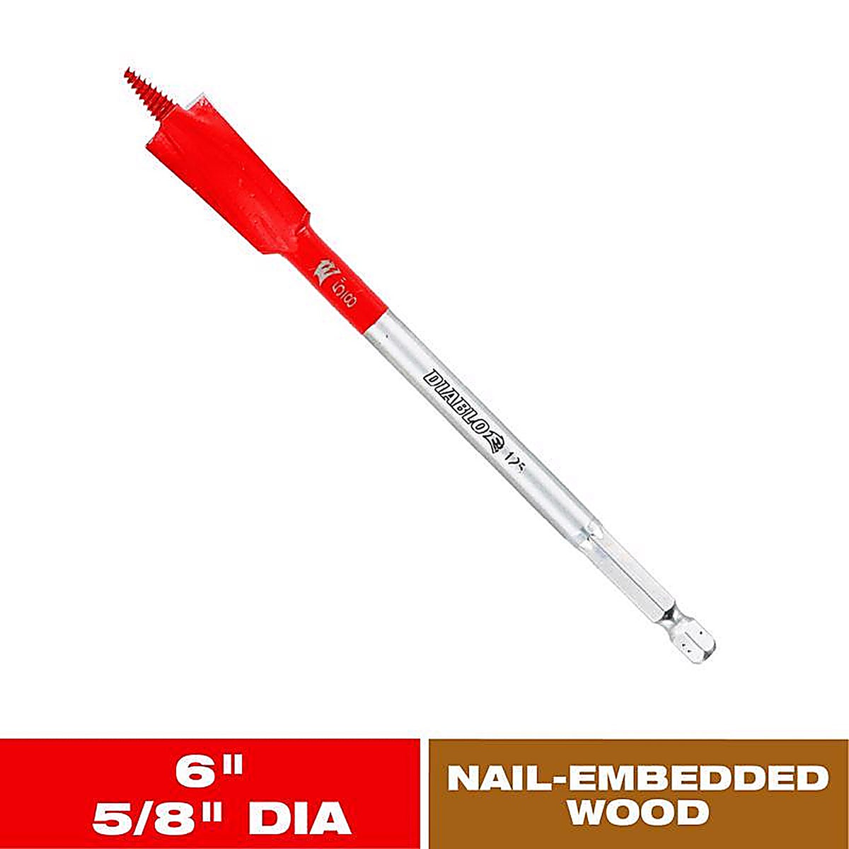 Diablo - DSPD4020 - Demo Demon 5/8 In. X 6 In. L High Carbon Steel Nail-Embedded Wood Spade Bit HEX Shank 1 Pack