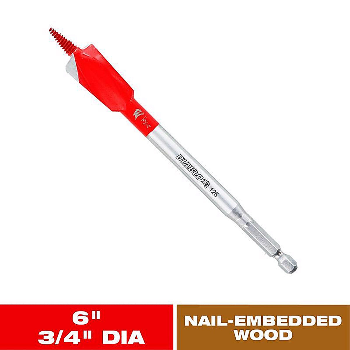 Diablo - DSPD4030 - Demo Demon 3/4 In. X 6 In. L High Carbon Steel Nail-Embedded Wood Spade Bit HEX Shank 1 Pack
