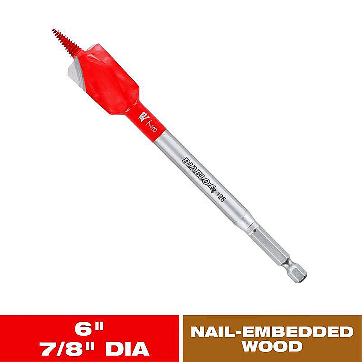 Diablo - DSPD4040 - Demo Demon 7/8 In. X 6 In. L High Carbon Steel Nail-Embedded Wood Spade Bit HEX Shank 1 Pack