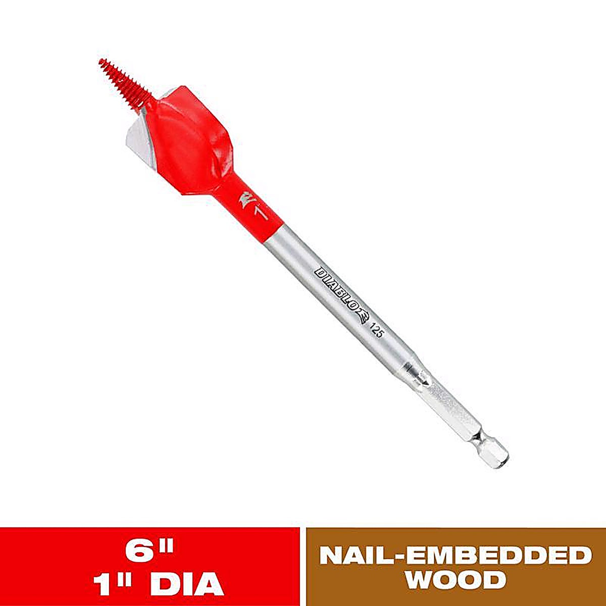 Diablo - DSPD4050 - Demo Demon 1 In. X 6 In. L High Carbon Steel Nail-Embedded Wood Spade Bit HEX Shank 1 Pack