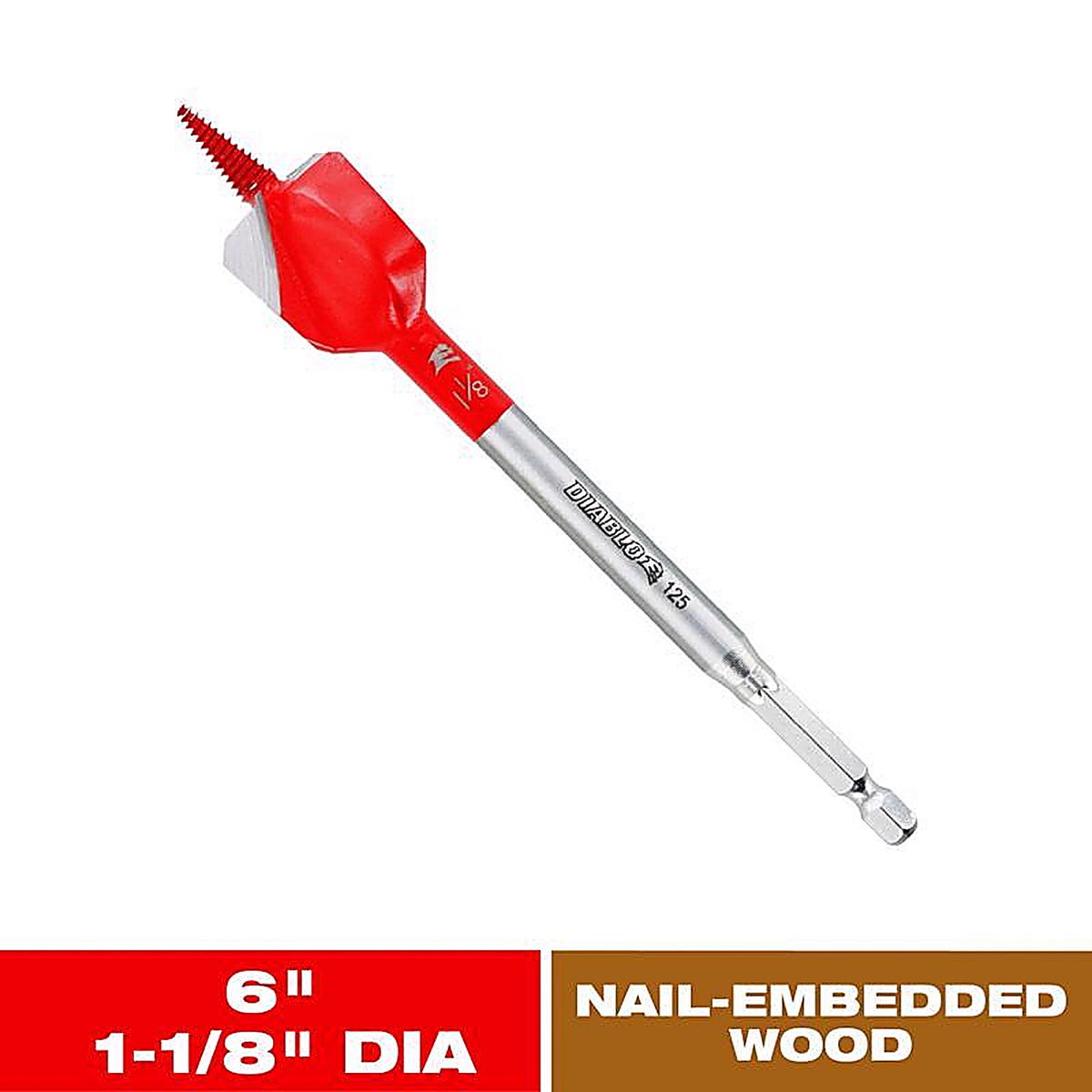 Diablo - DSPD4060 - Demo Demon 1-1/8 In. X 6 In. L High Carbon Steel Nail-Embedded Wood Spade Bit HEX Shank 1 Pack
