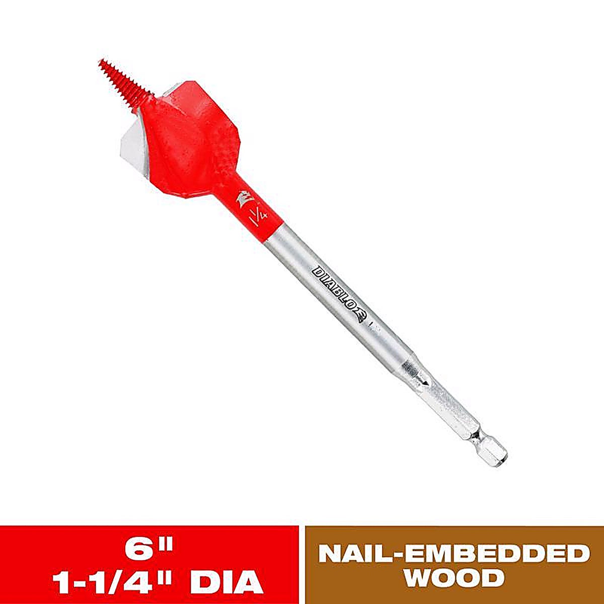 Diablo - DSPD4070 - Demo Demon 1-1/4 In. X 6 In. L High Carbon Steel Nail-Embedded Wood Spade Bit HEX Shank 1 Pack