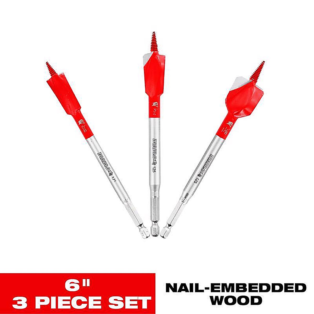 Diablo - DSPD4910-S3 - 6 In. L High Carbon Steel Nail-Embedded Wood Spade Bit Set HEX Shank 3 Piece