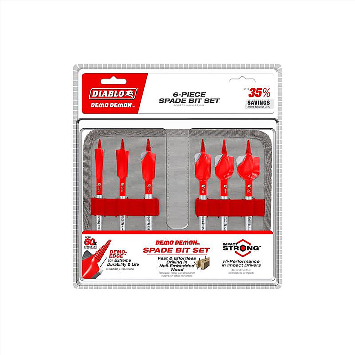 Diablo - DSPD4920-S6 - 6 In. L High Carbon Steel Nail-Embedded Wood Spade Bit Set HEX Shank 6 Piece