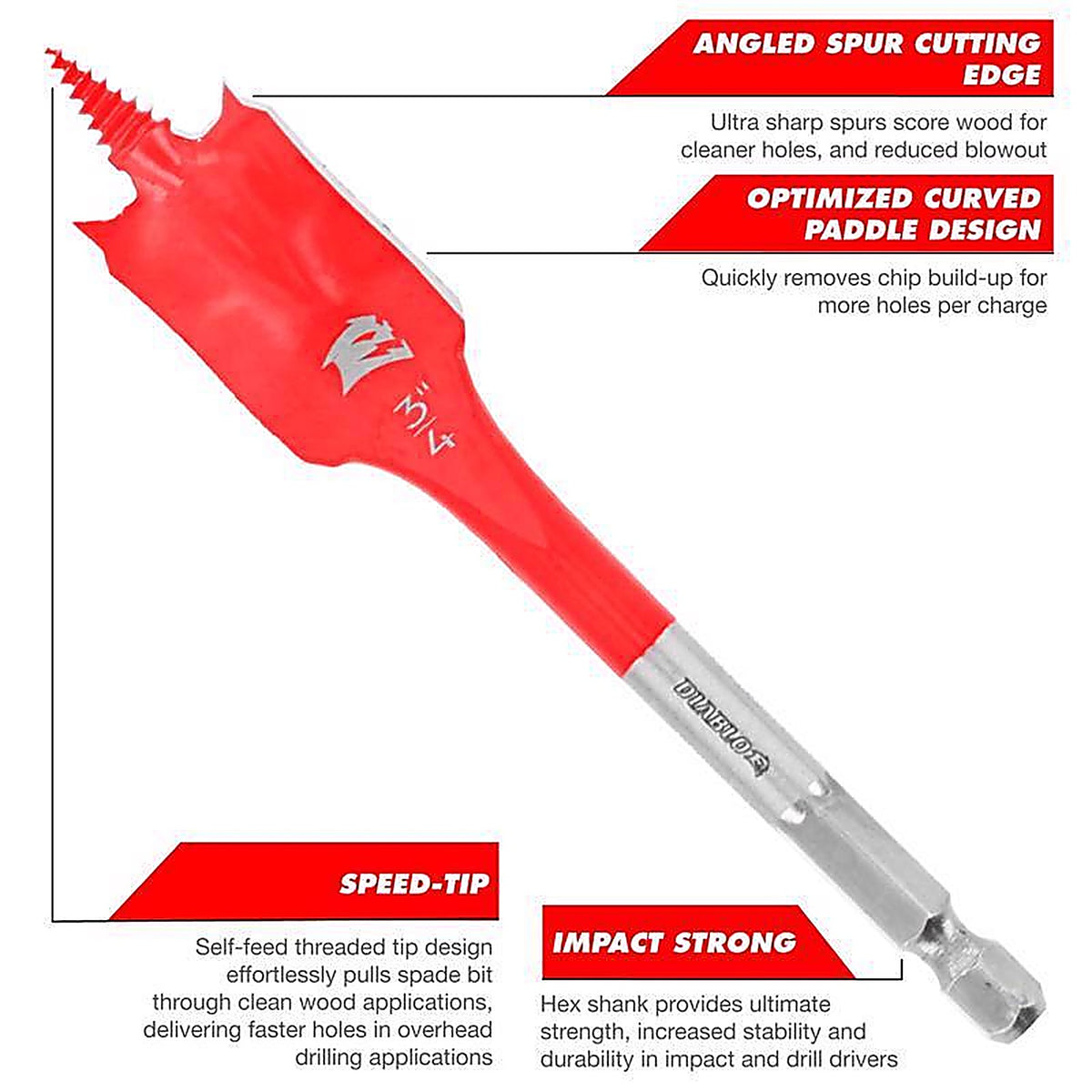 Diablo - DSPD4920-S6 - 6 In. L High Carbon Steel Nail-Embedded Wood Spade Bit Set HEX Shank 6 Piece