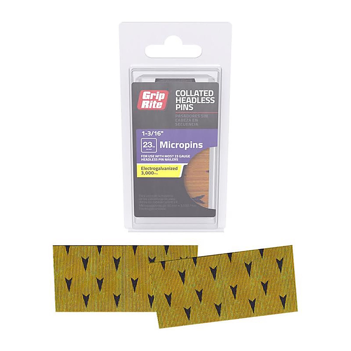 Grip-Rite GR1316PIN 1-3/16 in. 23 Ga. Straight Strip Micro Pins 3000 pk