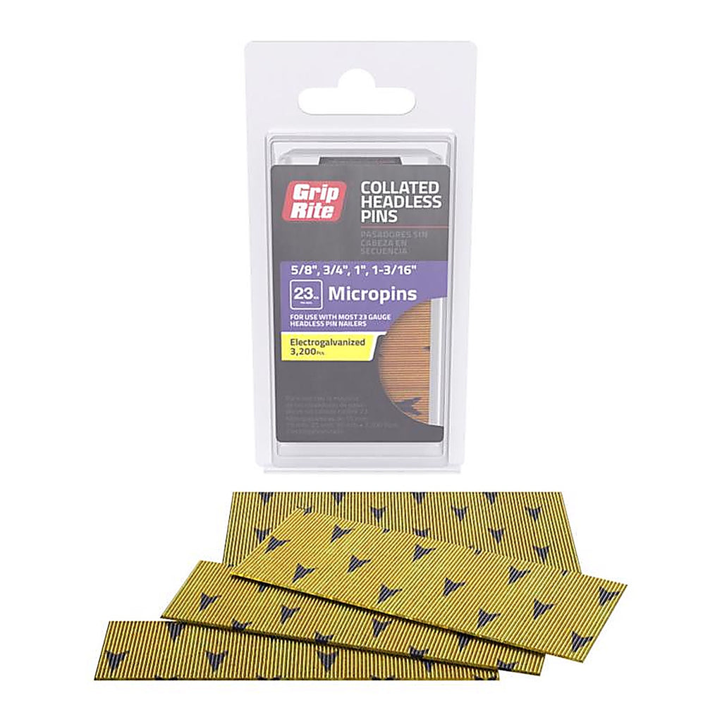 Grip-Rite GRMIXPIN Assorted in. 23 Ga. Straight Strip Electro Galvanized Micro Pin Variety Pack 3200 pk