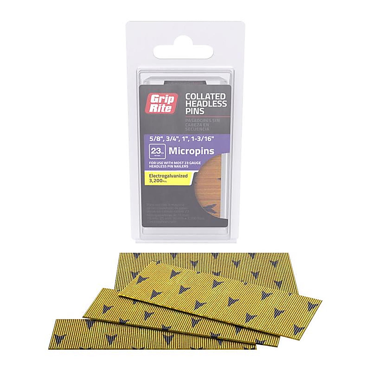 Grip-Rite GRMIXPIN Assorted in. 23 Ga. Straight Strip Electro Galvanized Micro Pin Variety Pack 3200 pk