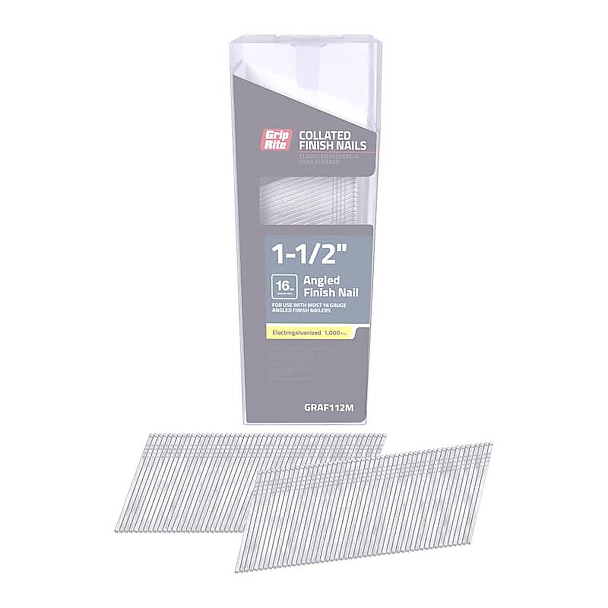 Grip-Rite - GRAF112M - 1-1/2 In. L X 16 Ga. Angled Strip Electro Galvanized Finish Nails 20 Deg 1000 Pack