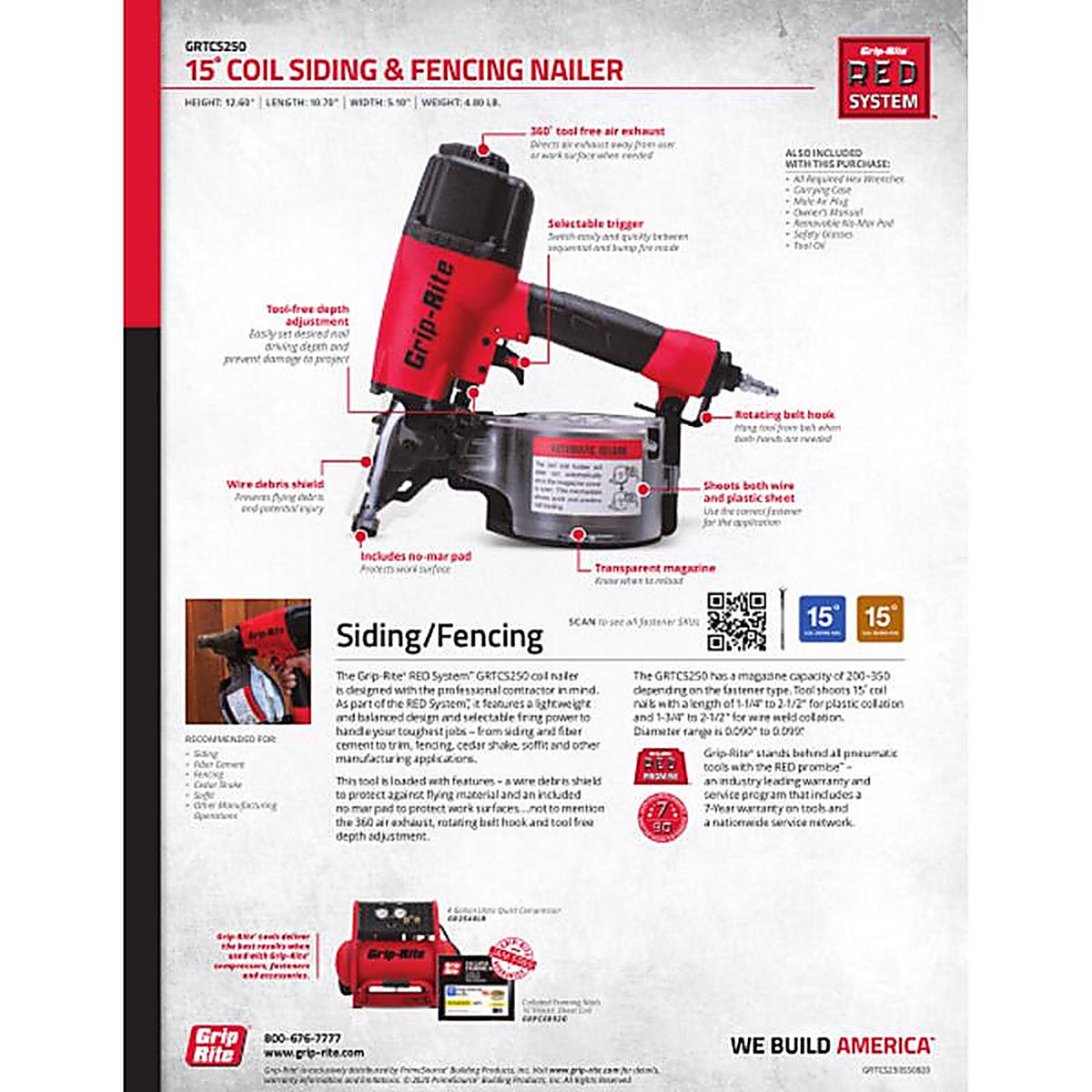 Grip-Rite GRTCS250 15 deg Coil Siding Nailer
