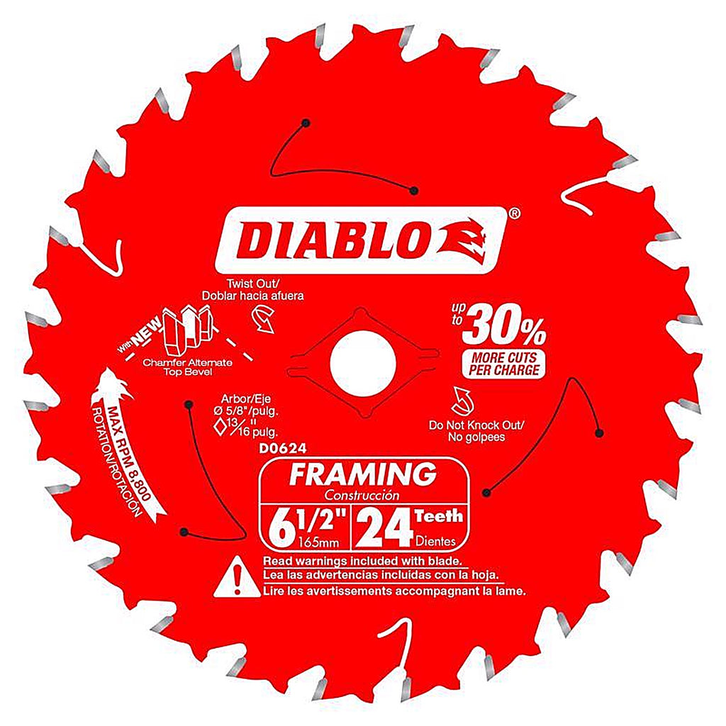 Diablo - D0624X3 - Tracking Point 6-1/2 In. D X 5/8 In. Tico Hi-Density Carbide Framing Saw Blade 24 Teeth 3 Pack