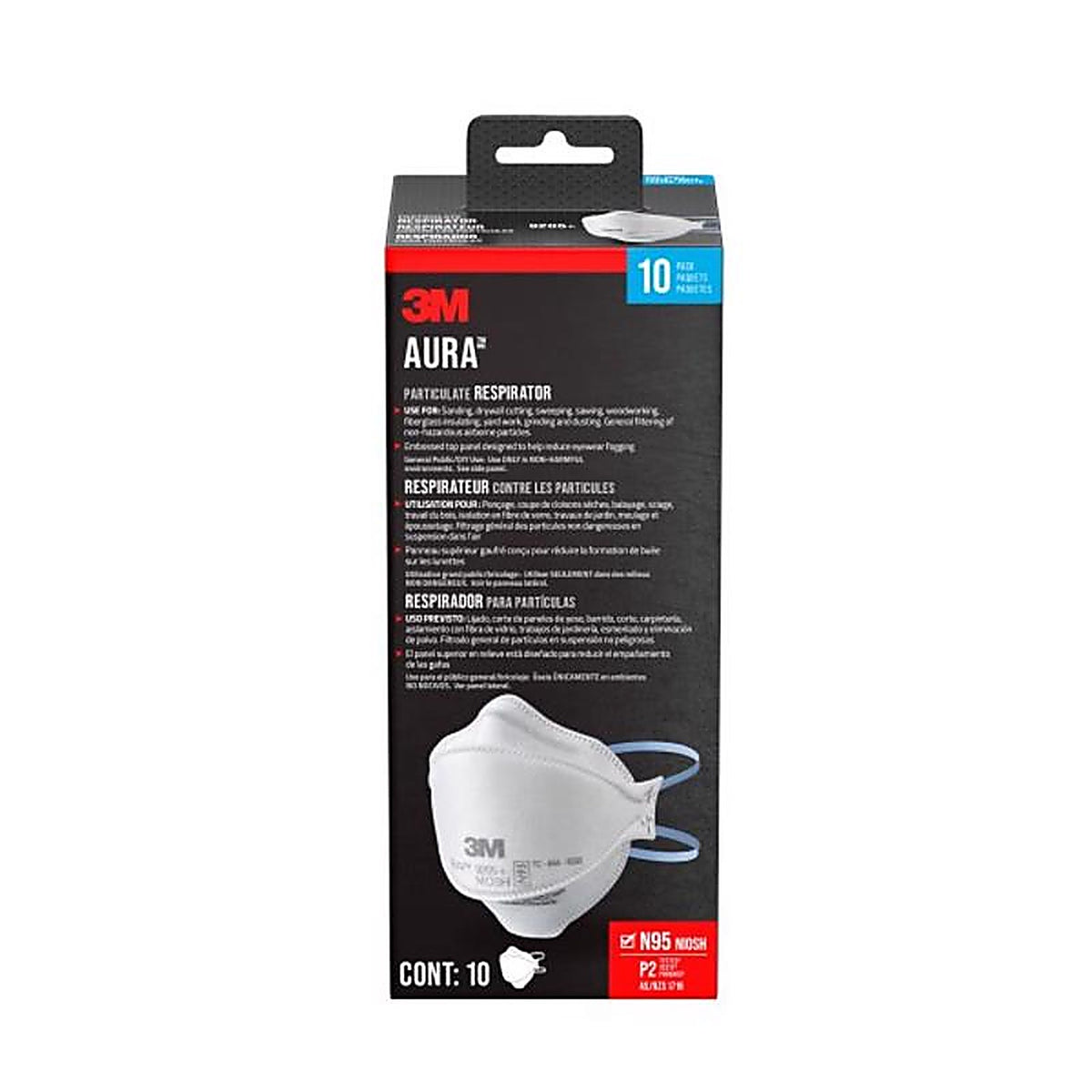 3M 9205P-10-DC Aura N95 Dust Protection Particulate Respirator 9205+ White 10 pk
