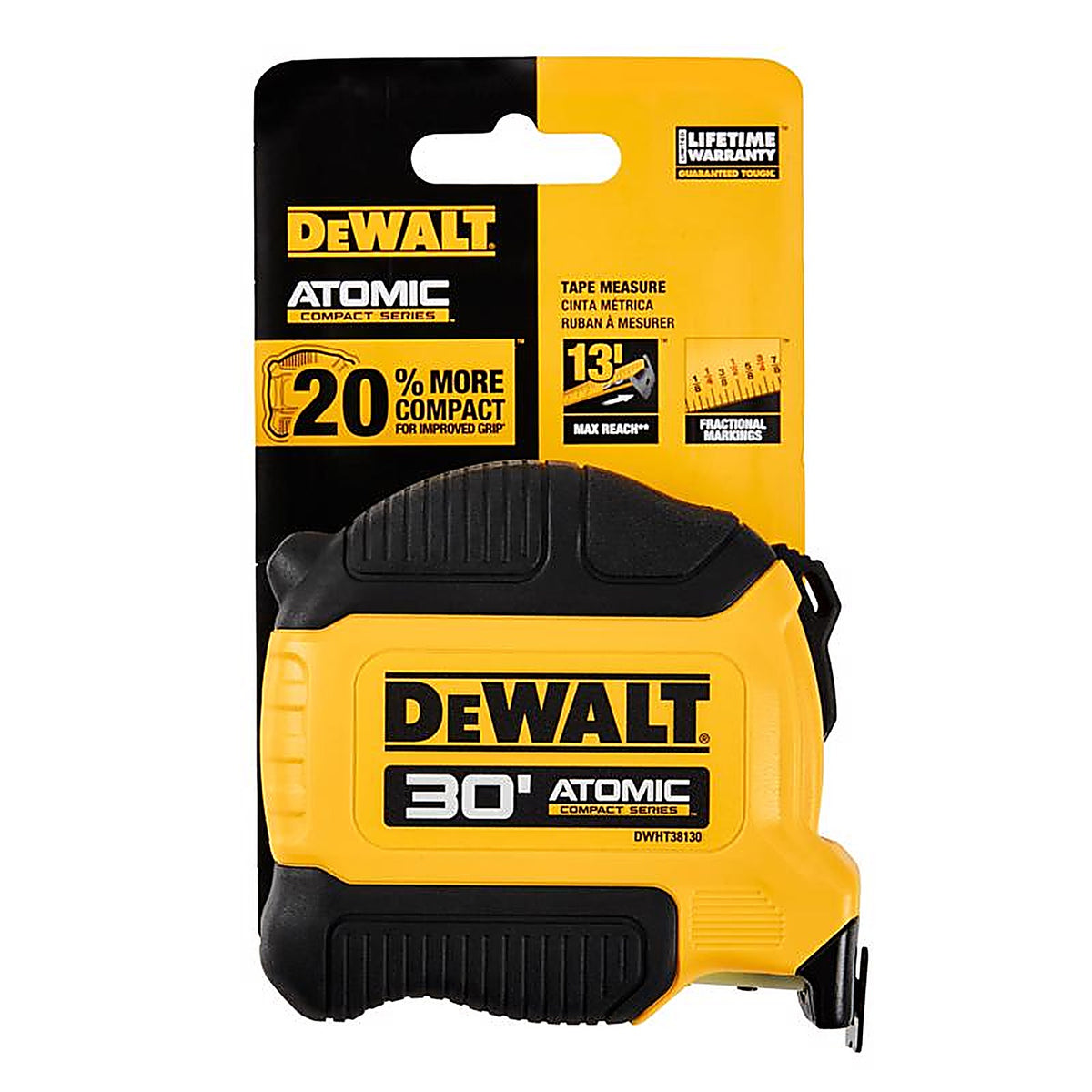 DeWalt DWHT38130S Atomic Compact 30 ft. L X 1-1/8 in. W Tape Measure 1 pk