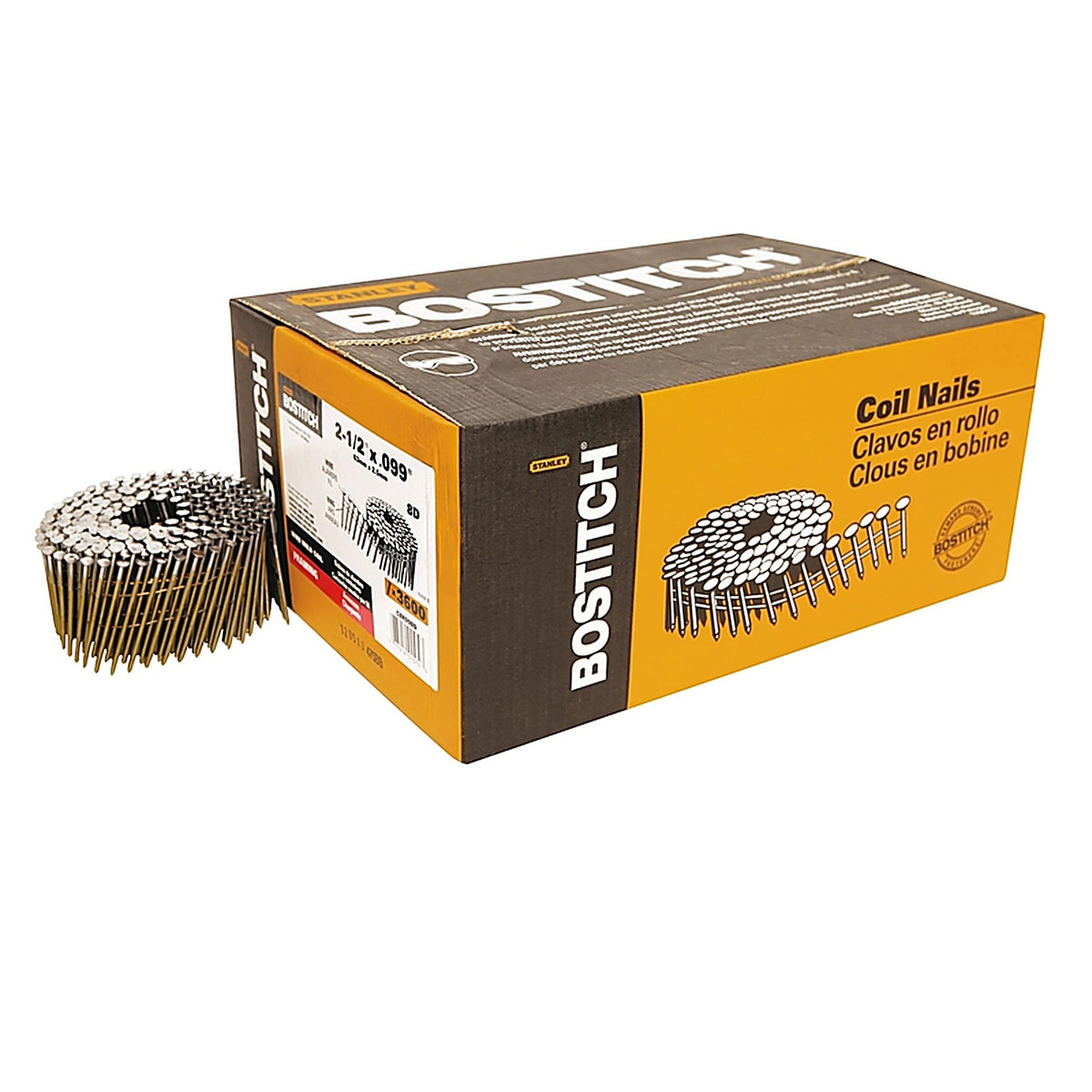 Bostitch - C8R99BD - 2-1/2 In. L X 13 Ga. Angled Coil Coated Framing Nails 15 Deg 3600 Pack