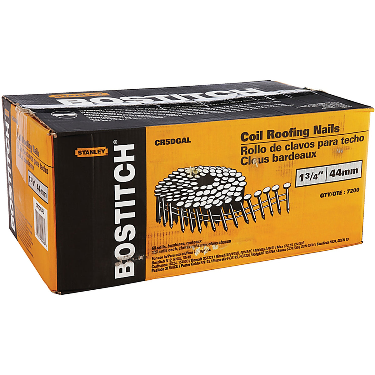 Bostitch - CR5DGAL - 1-3/4 In. L X 14 Ga. Angled Coil Galvanized Roofing Nails 15 Deg 7200 Pack