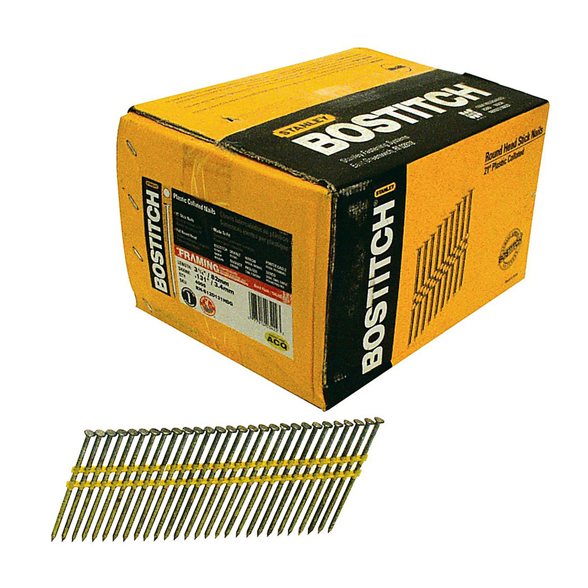 Stanley Bostitch RH-S12D131HDG 3-1/4 in. Angled Strip Framing Nails 21 deg. Smooth Shank 4,000/Pack