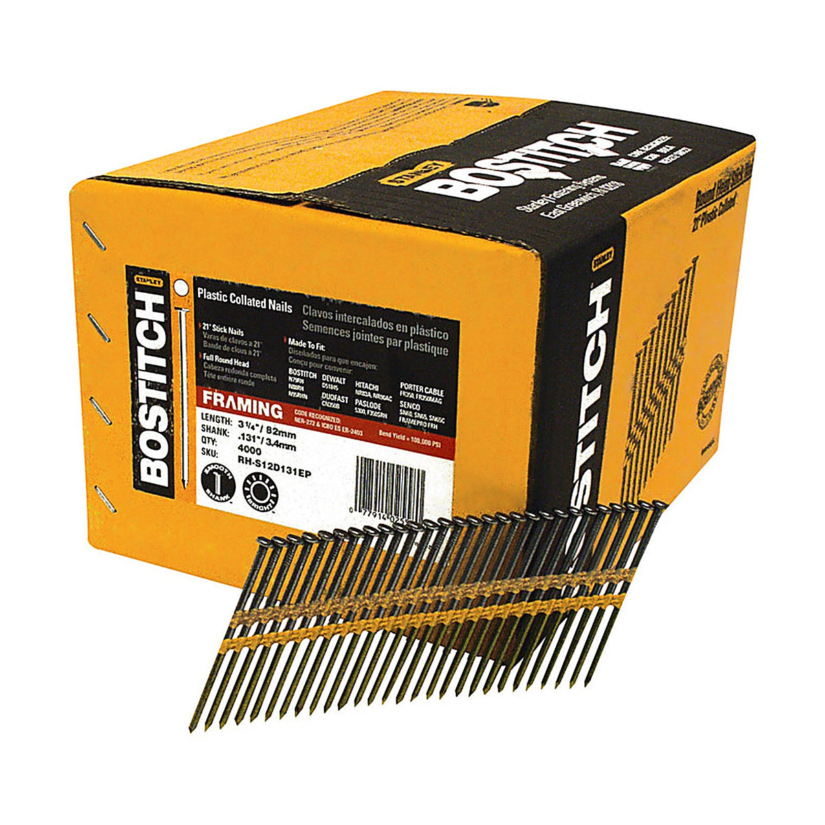 Stanley Bostitch RH-S12D131EP 3-1/4 in. Angled Strip Framing Nails 21 deg. Smooth Shank 4,000/Pack
