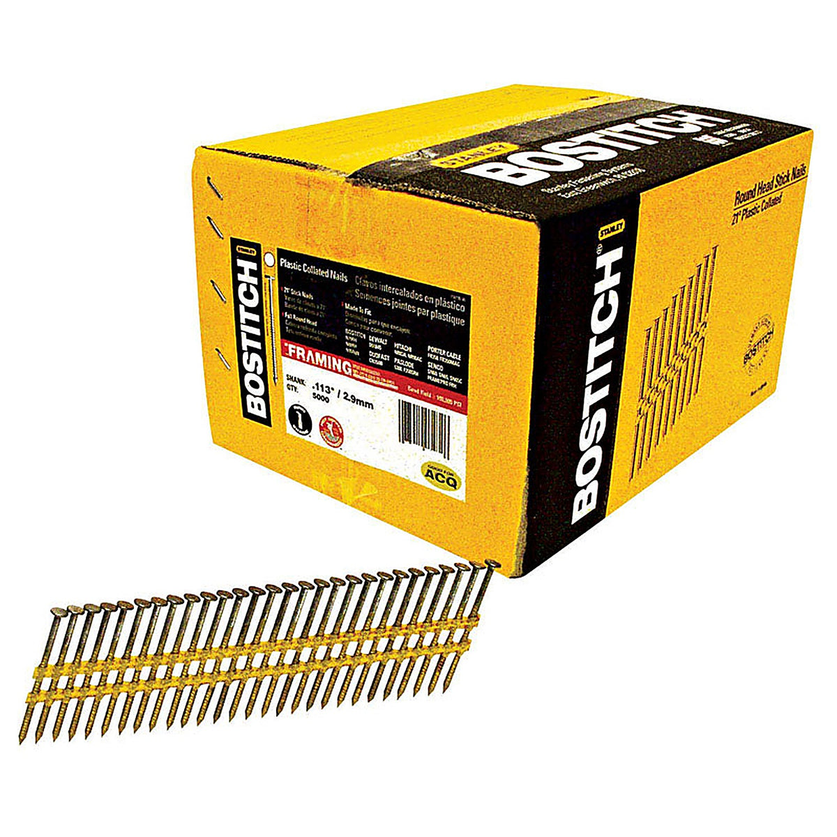 Stanley Bostitch RH-S8D113HDG 2-3/8 in. Angled Strip Framing Nails 21 deg. Smooth Shank 5,000/Pack