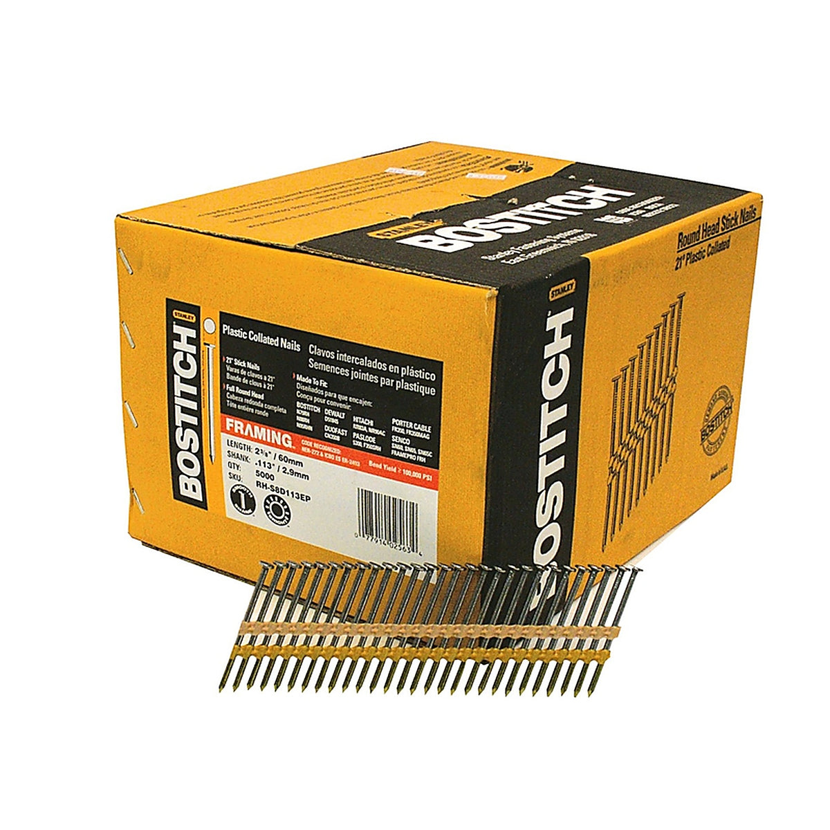 Stanley Bostitch RH-S8D113EP 2-3/8 in. Angled Strip Framing Nails 21 deg. Smooth Shank 5,000/Pack