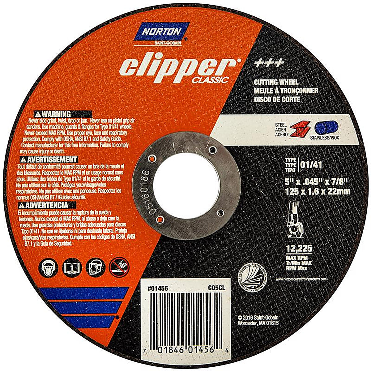 Norton 70184601456 Clipper 5 in. D X 7/8 in. Aluminum Oxide Classic Cut-Off Wheel 1 pk