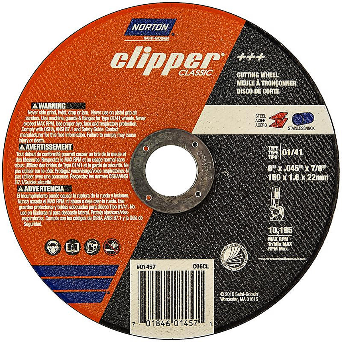 Norton 70184601457 Clipper 6 in. D X 7/8 in. Aluminum Oxide Classic Cut-Off Wheel 1 pk