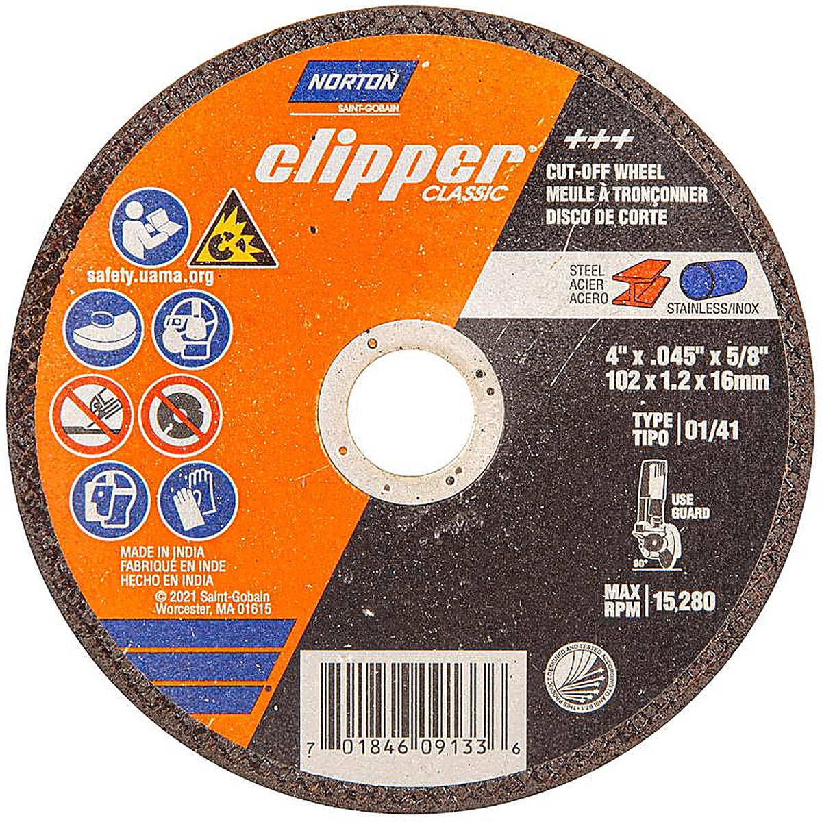 Norton 70184609133 Clipper 4 in. D X 5/8 in. Aluminum Oxide Classic Cut-Off Wheel 1 pk