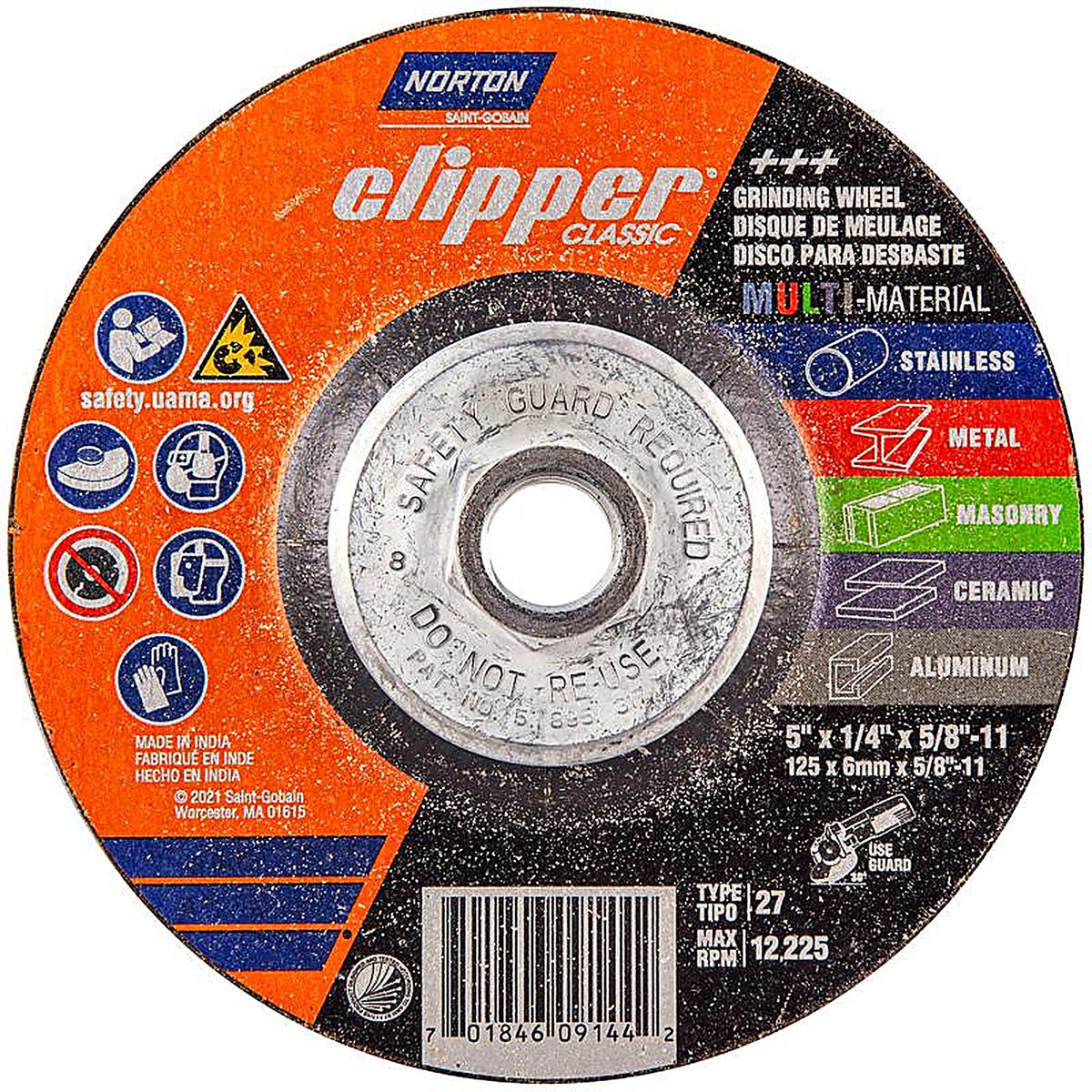Norton - 70184609144 - Clipper 5 In. D X 5/8-11 In. Classic Grinding Wheel