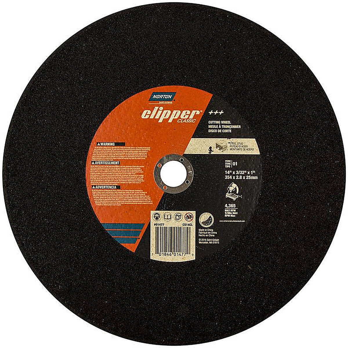 Norton 70184601477 Clipper 14 in. D X 1 in. Aluminum Oxide Classic Cut-Off Wheel 1 pk