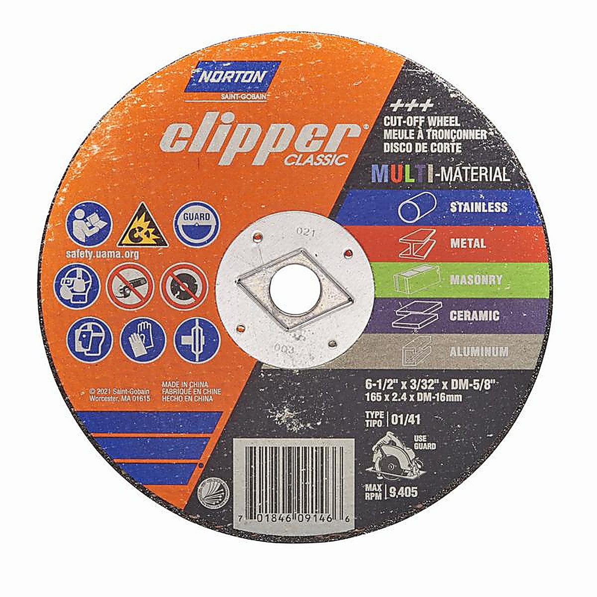 Norton 70184609146 Clipper 6-1/2 in. D X 5/8 in. Aluminum Oxide/Silicon Carbide Classic Cut-Off Wheel 1 pc