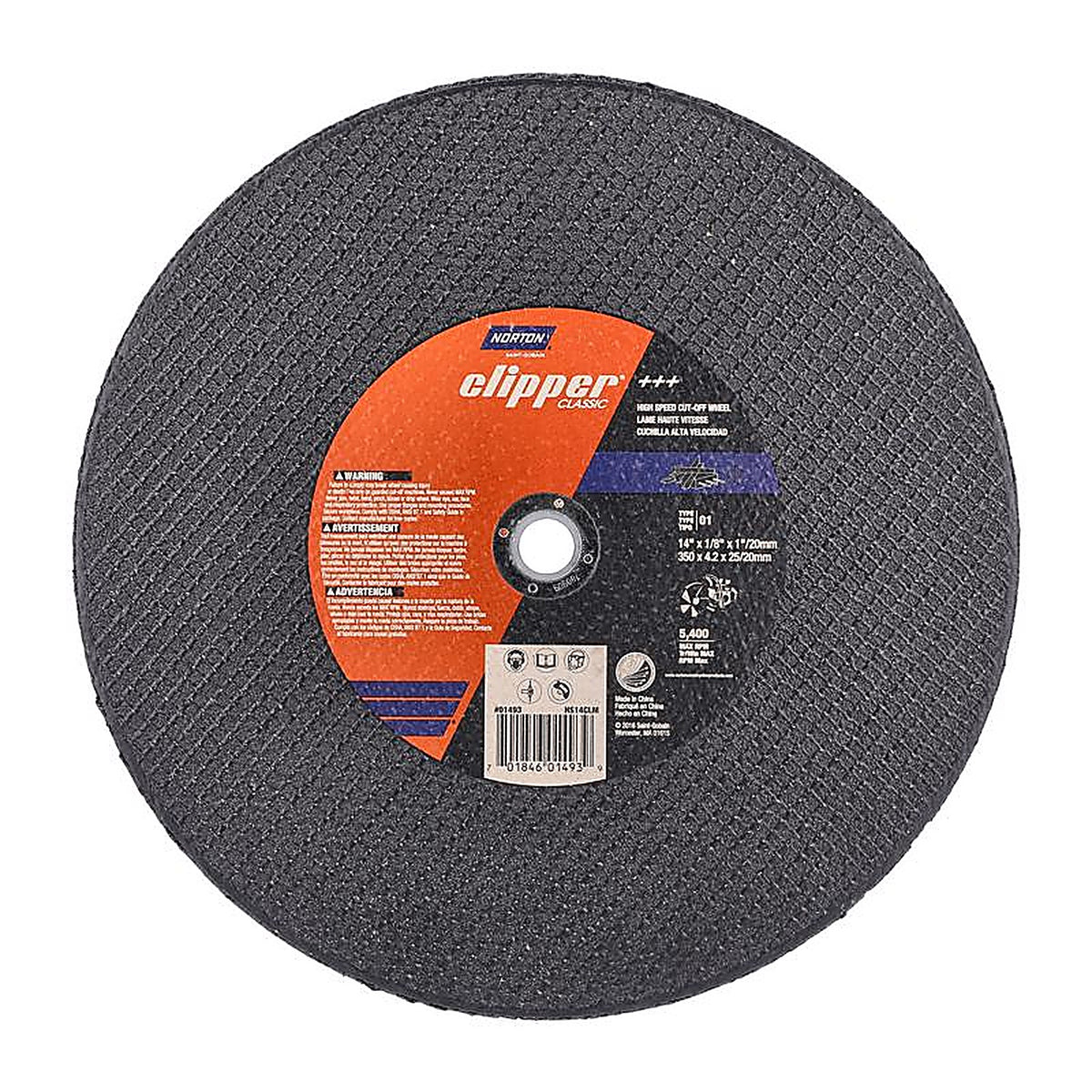 Norton 70184601493 Clipper 14 in. D X 1 in. Aluminum Oxide Classic Cut-Off Wheel 1 pk