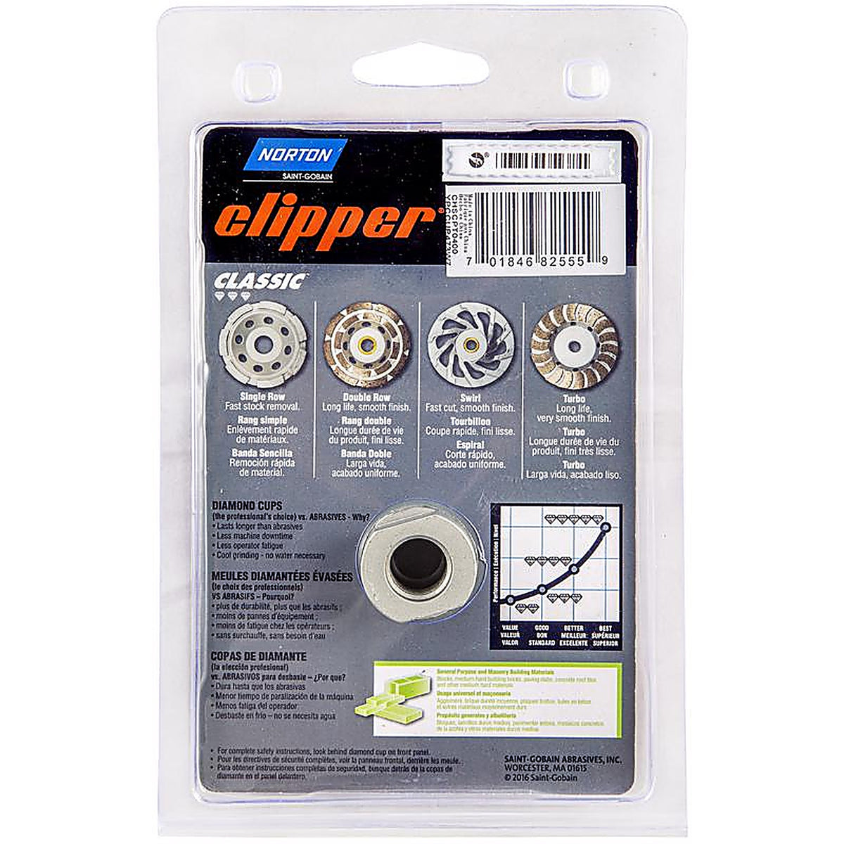 Norton - 70184682555 - Clipper 4 In. D X 5/8-11 In. Classic Cup Wheel