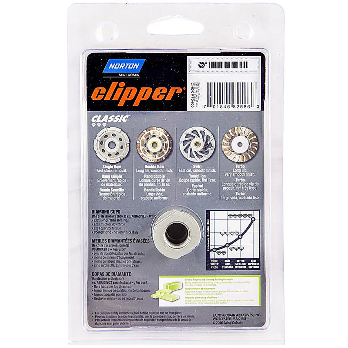 Norton - 70184682586 - Clipper 4 In. D X 5/8-11 In. Classic Cup Wheel