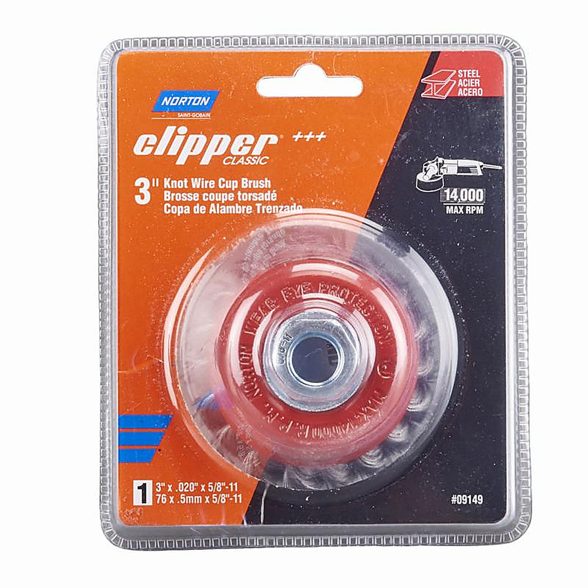 Norton - 70184609149 - Clipper 3 In. Knot Wire Cup Brush Carbon Steel 14000 Rpm 1 Piece
