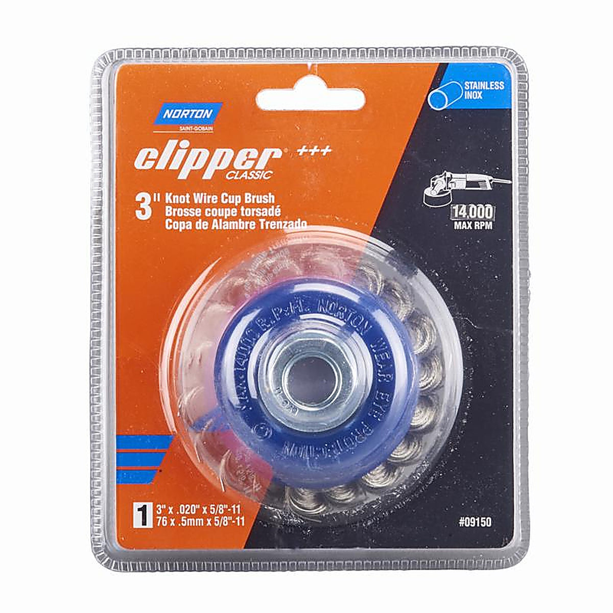 Norton - 70184609150 - Clipper 3 In. Knot Wire Cup Brush Stainless Steel 14000 Rpm 1 Piece