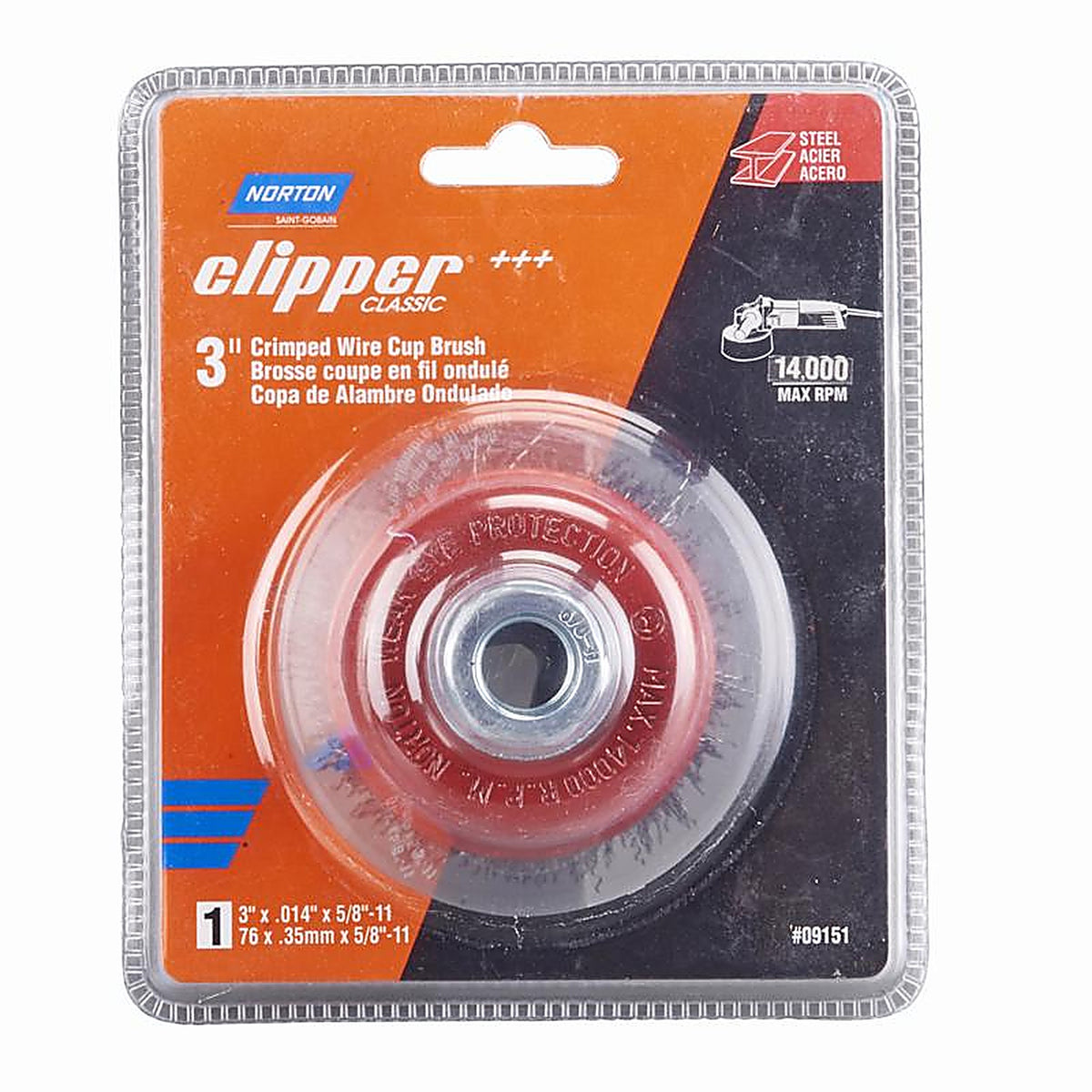 Norton - 70184609151 - Clipper 3 In. Crimped Wire Cup Brush Carbon Steel 14000 Rpm 1 Piece