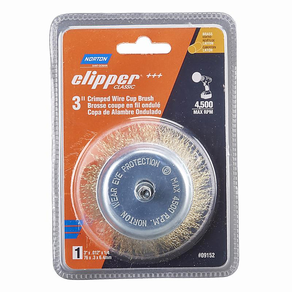 Norton - 70184609152 - Clipper 3 In. Crimped Wire Cup Brush Brass 4500 Rpm 1 Piece