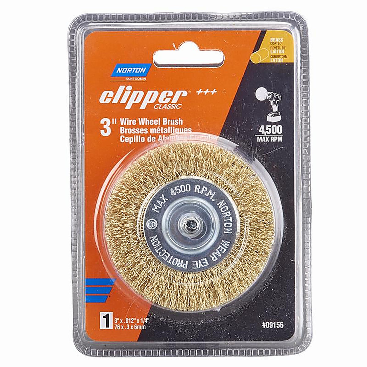 Norton - 70184609156 - Clipper 3 In. Coarse Crimped Wire Wheel Brass 4500 Rpm 1 Piece