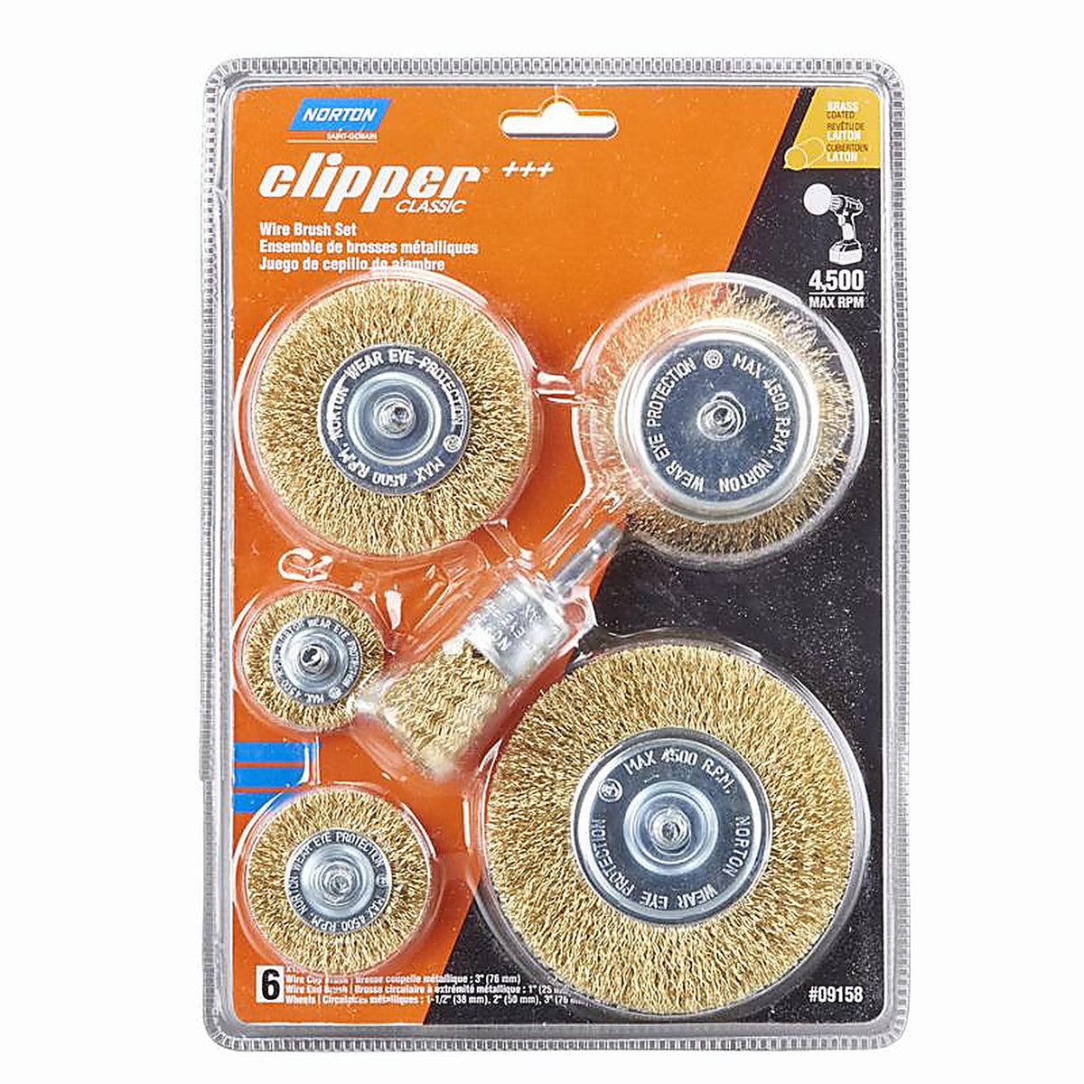 Norton - 70184609158 - Clipper 1 In. Wire Wheel Brush Brass 4500 Rpm 6 Piece