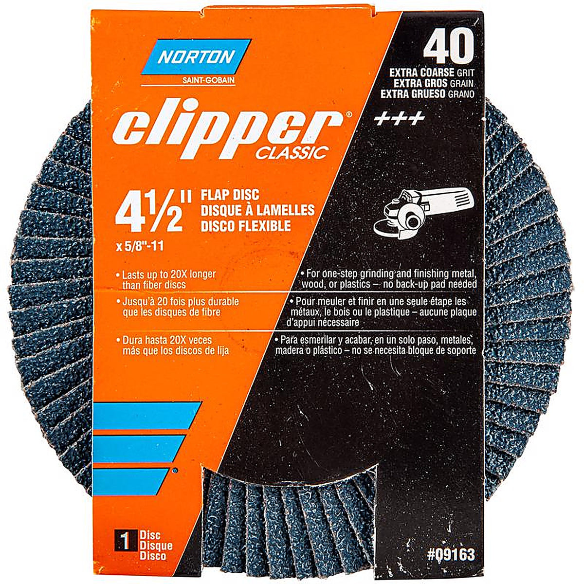 Norton 70184609163 Clipper 4-1/2 in. D X 5/8-11 in. Zirconia Alumina/X-Wt Cotton Flap Disc 40 Grit 1 pk