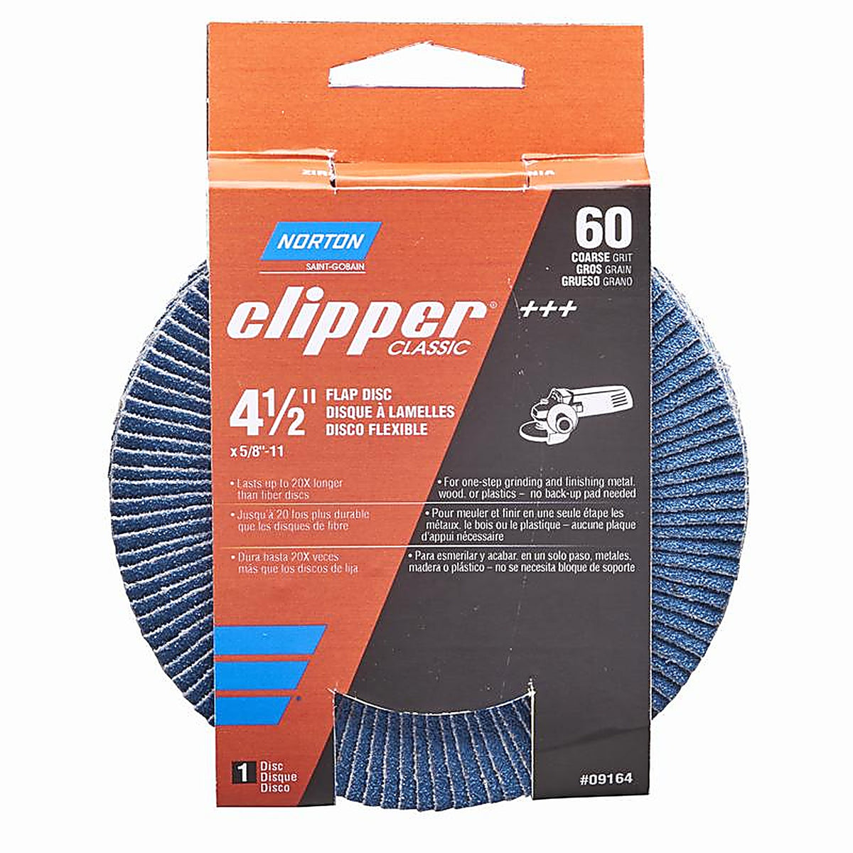 Norton 70184609164 Clipper 4-1/2 in. D X 5/8-11 in. Zirconia Alumina/X-Wt Cotton Flap Disc 60 Grit 1 pk