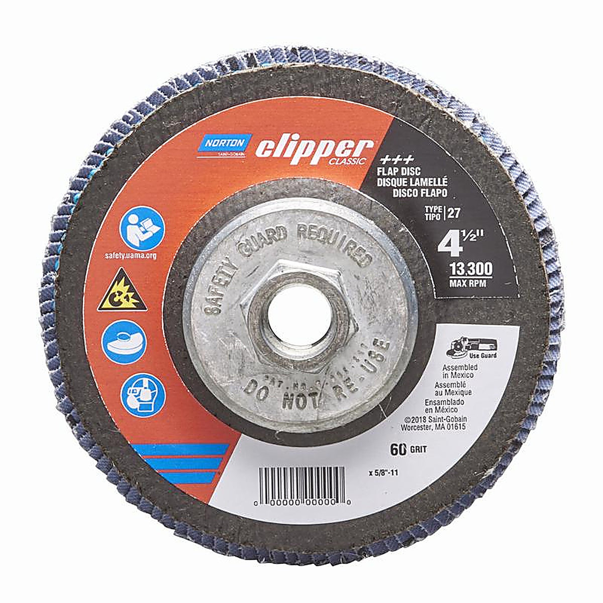Norton 70184609164 Clipper 4-1/2 in. D X 5/8-11 in. Zirconia Alumina/X-Wt Cotton Flap Disc 60 Grit 1 pk