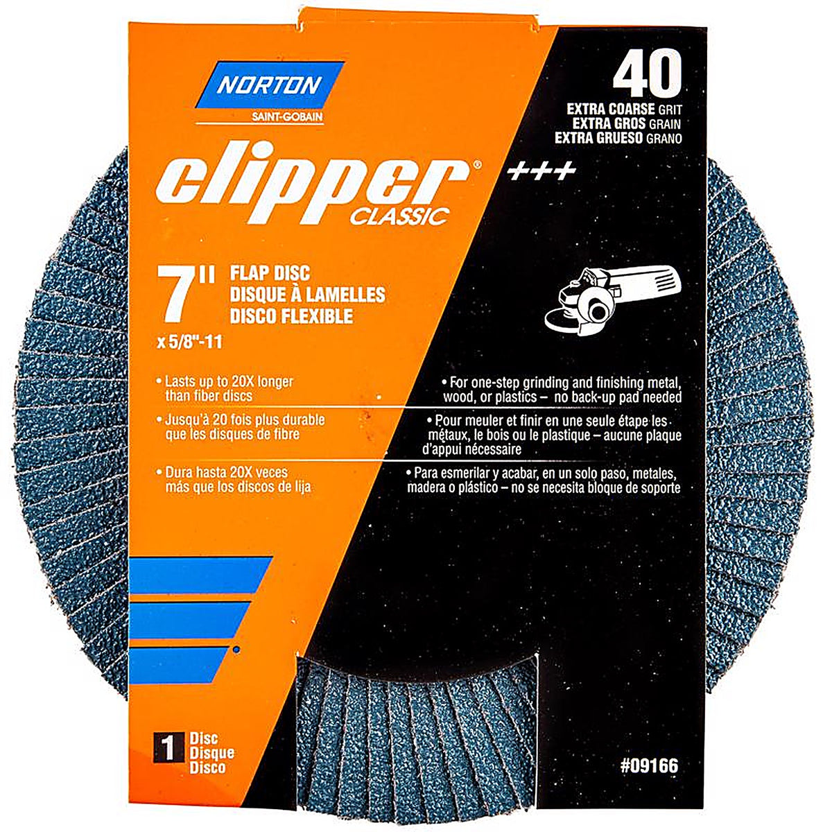 Norton - 70184609166 - Clipper 7 In. D X 5/8-11 In. Zirconia Alumina/X-Wt Cotton Flap Disc 40 Grit 1 Pack
