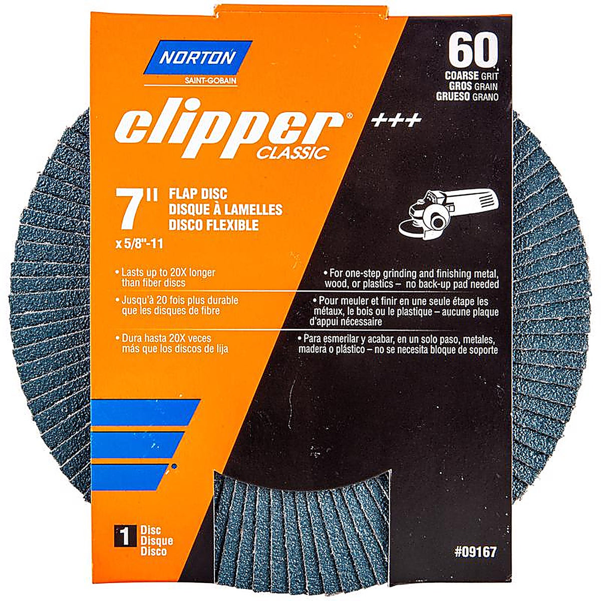 Norton - 70184609167 - Clipper 7 In. D X 5/8-11 In. Zirconia Alumina/X-Wt Cotton Flap Disc 60 Grit 1 Pack