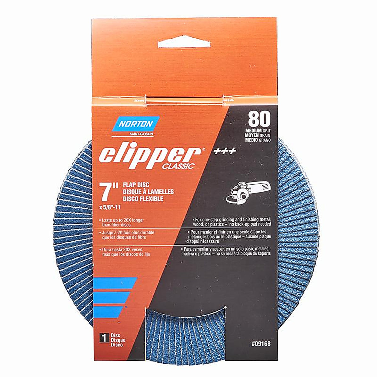 Norton - 70184609168 - Clipper 7 In. D X 5/8-11 In. Zirconia Alumina/X-Wt Cotton Flap Disc 80 Grit 1 Piece